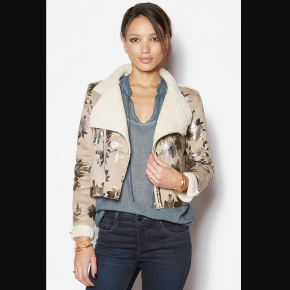 Goldie London Brand Jacket Crop Metallic Vegan Suede & Sherpa Sizes Sm & Md NWT